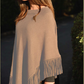 Cashmere poncho with fringe black