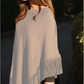 Cashmere poncho with fringe black