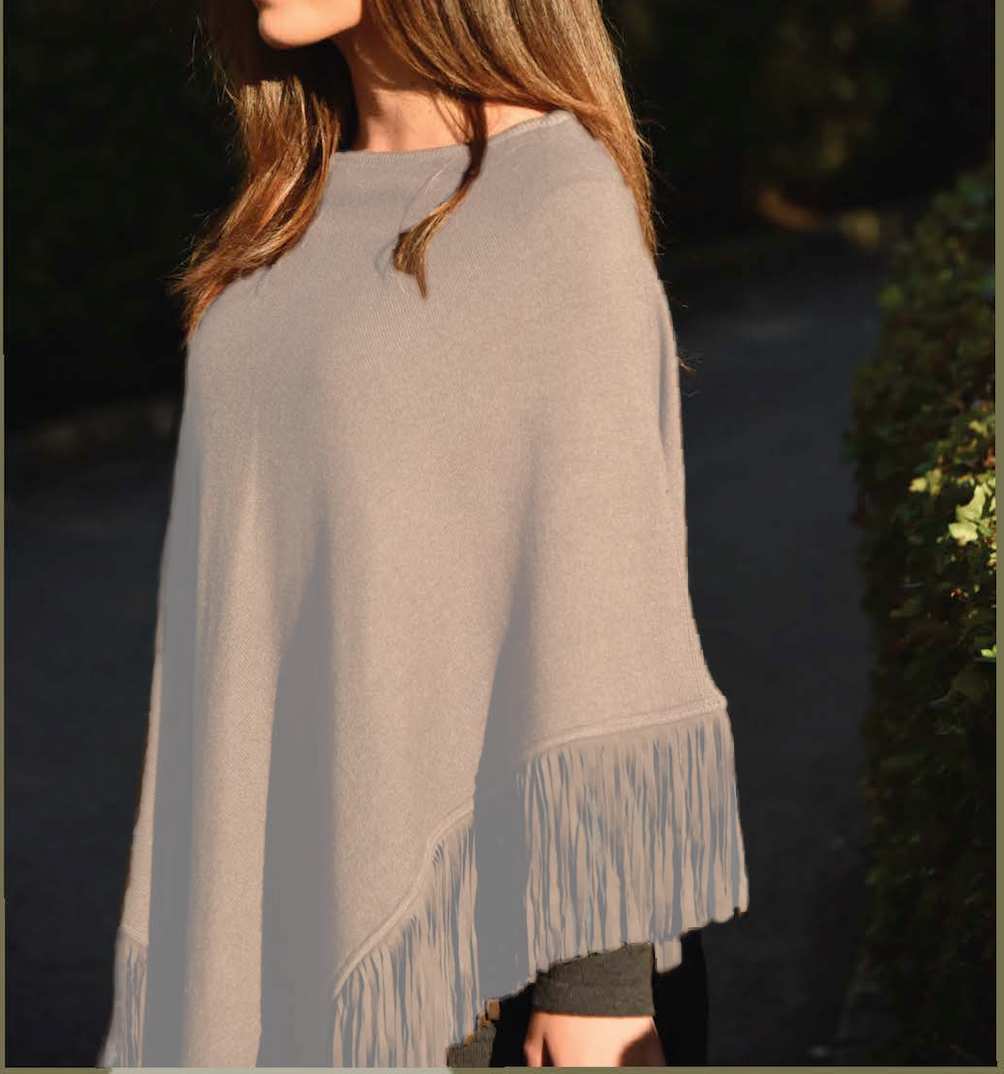 Cashmere poncho with fringe black