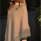 Cashmere poncho with fringe camel