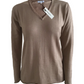 Cashmere silk V neck t shirt sweater beige