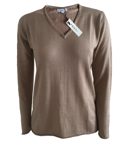 Cashmere silk V neck t shirt sweater beige