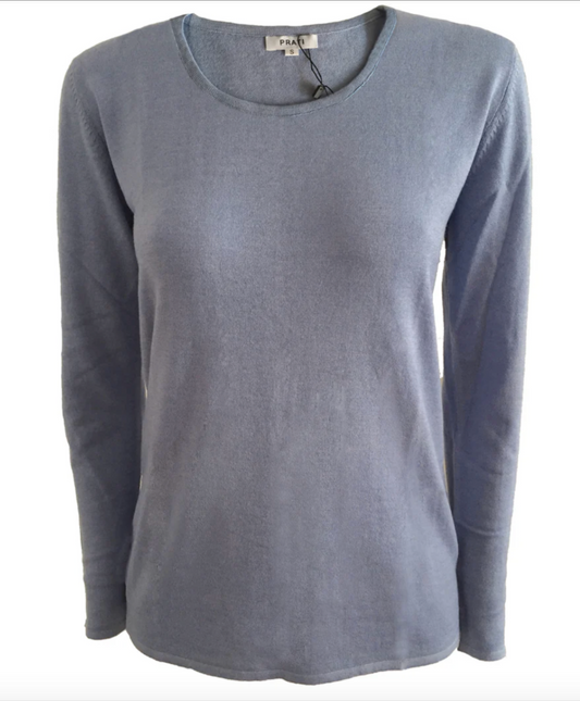 Cashmere Silk crew neck sweater t shirt caribean blue