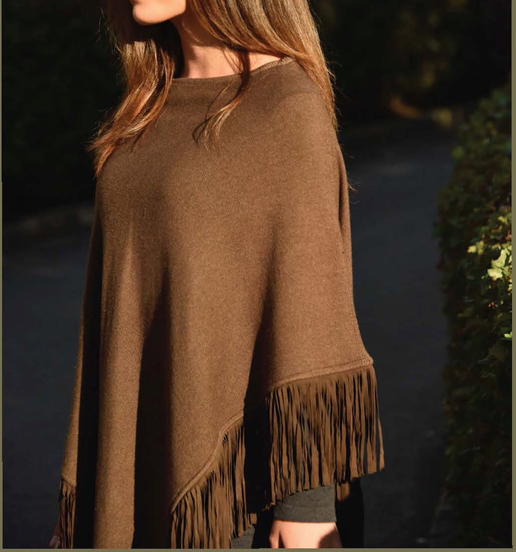 Cashmere poncho with fringe black